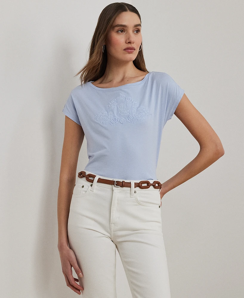 Lauren Ralph Petite Beaded-Logo Cotton Jersey Tee