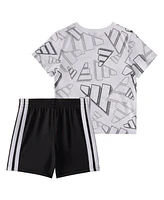 adidas Baby Boys 2-Piece Short Sleeve Printed 3D Logo Toss T-Shirt and Shorts Set