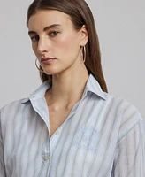 Lauren Ralph Petite Oversize Striped Cotton Voile Shirt