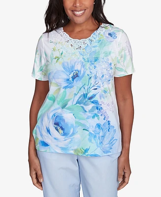 Alfred Dunner Petite St. Thomas Dramatic Floral Print Top