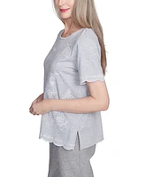 Alfred Dunner Petite Crystal Springs Embroidered Tossed Flower Top