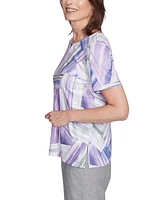 Alfred Dunner Petite Crystal Springs Brushstroke Stained Glass Short Sleeves Top