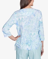 Alfred Dunner Petite St. Thomas Island Mint Paisley Ruched Side Top