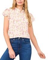 CeCe Women's Flutter-Sleeve Mandarin-Collar Blouse