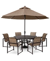 Wythburn Outdoor Dining 7pc Set (60" Round Table & 6 Sleek Sling Chairs)