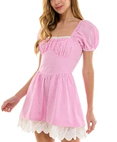 Juniors' Square-Neck Cotton Gingham Dress