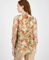 Kasper Women's Floral-Print Open-Front Cardigan