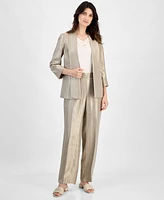 Kasper Women's Shimmer Twill Shawl-Collar Open-Front Topper