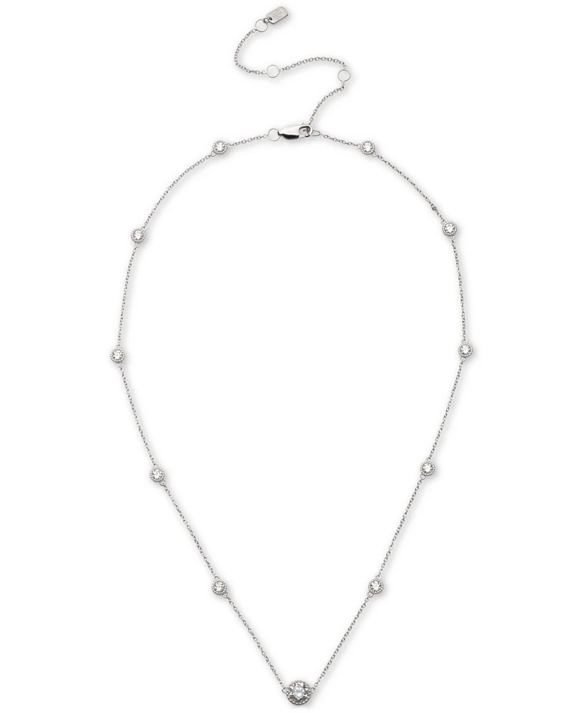 Lauren Ralph Lauren Sterling Silver Cubic Zirconia Station Collar Necklace, 16" + 3" extender