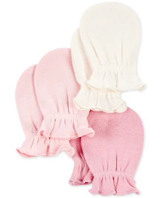 Carter's Baby Girls Cotton Mittens, 3 Pack