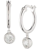 Lauren Ralph Lauren Sterling Silver Cubic Zirconia Charm Huggie Hoop Earrings