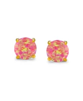 Bling Jewelry Golden Created Opal Round Solitaire Stud Earrings Gold Plated Sterling Silver 6MM
