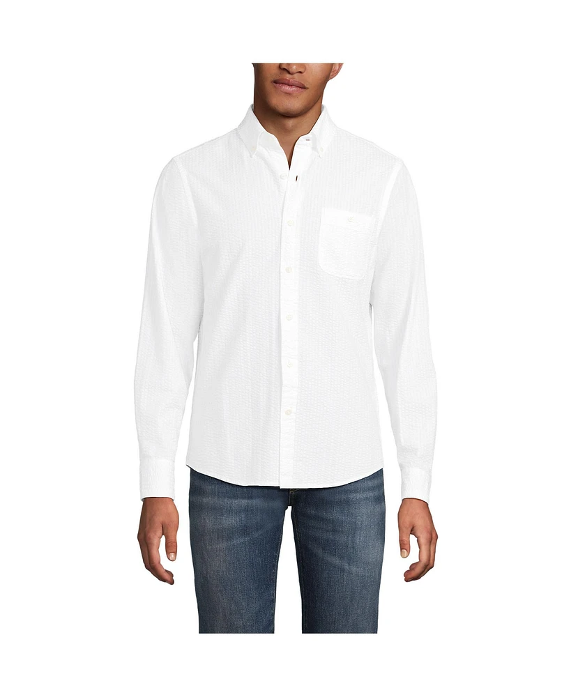 Lands' End Men's Long Sleeve Seersucker Shirt