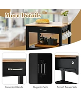 Rolling Kitchen Island Cart with Drawer and Side Hooks