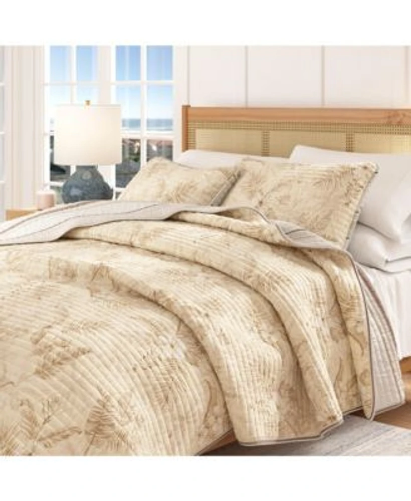 Linery Co. Cotton Stitched Reversible Tropical Palm 3 Piece Quilt Sham Set