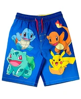 Pokemon Boys Pikachu Upf 50+ Rash Guard Swim Trunks Outfit Set to