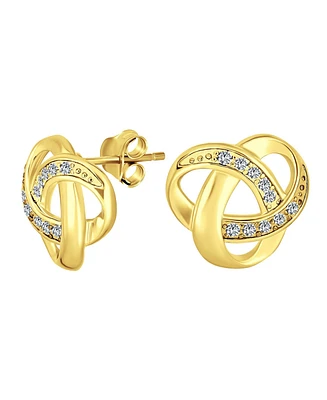 Bling Jewelry Pave Cz Interlocking Open Cable Love Knot Cubic Zirconia Stud Earrings Rose Gold Plated Sterling Silver