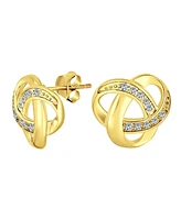 Bling Jewelry Pave Cz Interlocking Open Cable Love Knot Cubic Zirconia Stud Earrings Rose Gold Plated Sterling Silver
