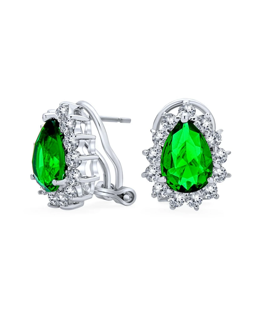 Bling Jewelry Classic Cocktail 2.5CT Cz Halo Pear Shaped Teardrop Stud Earrings Omega Back Silver Plated