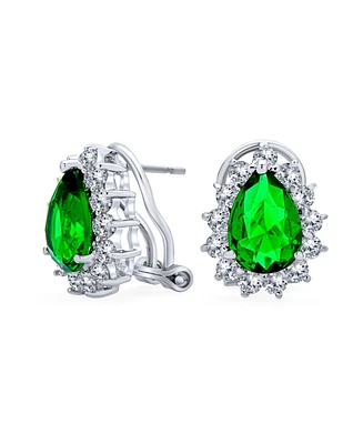Bling Jewelry Classic Cocktail 2.5CT Cz Halo Pear Shaped Teardrop Stud Earrings Omega Back Silver Plated
