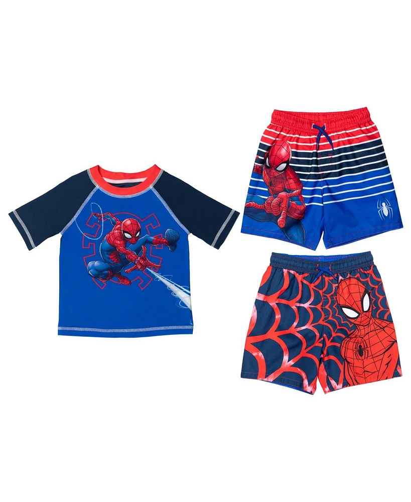 Spider-Man Boys Marvel Pullover Rash Guard and Swim Trunks to