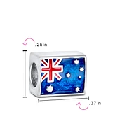 Bling Jewelry Australian Flag Charm Bead Sterling Silver European Bracelet - Red White Blue