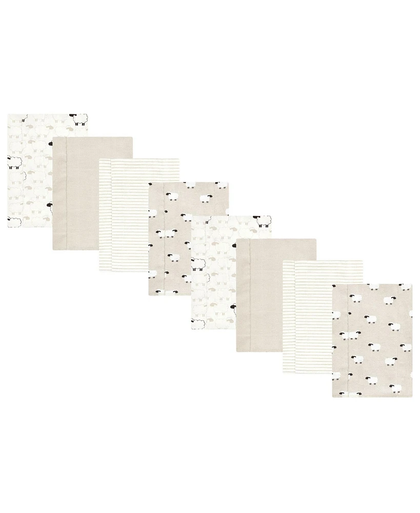 Hudson Baby Boys and Girls Cotton Poly Flannel Burp Cloths 8-Pack, Taupe Sheep, One Size