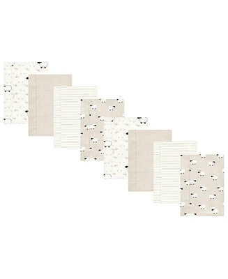 Hudson Baby Boys and Girls Cotton Poly Flannel Burp Cloths 8-Pack, Taupe Sheep, One Size