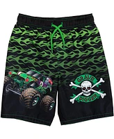 Monster Jam Boys Pullover Rash Guard and Swim Trunks Outfit Set