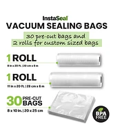 InstaSeal Food Vacuum Sealer Bags with Bfa Free Universal Air Vac Sealing Bags 2-Rolls & Pre-Cut Bags