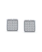 Bling Jewelry Geometric Hip Hop Square Cubic Zirconia Micro Pave Cz Stud Earrings .925 Sterling Silver