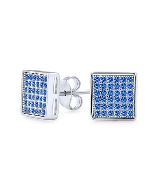 Bling Jewelry Royal Blue Geometric Cz Stud Earrings in Sterling Silver