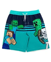 Minecraft Boys Creeper Compression Swim Trunks Bathing Suit Upf 50+ Quick Dry to