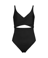 Lands' End Women's Wrap Monokini High Leg One Piece Swimsuit