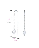 Bling Jewelry Tiny World Peace Sign Dangle Earrings Lightweight Long Flat Chain Threader Sterling Silver