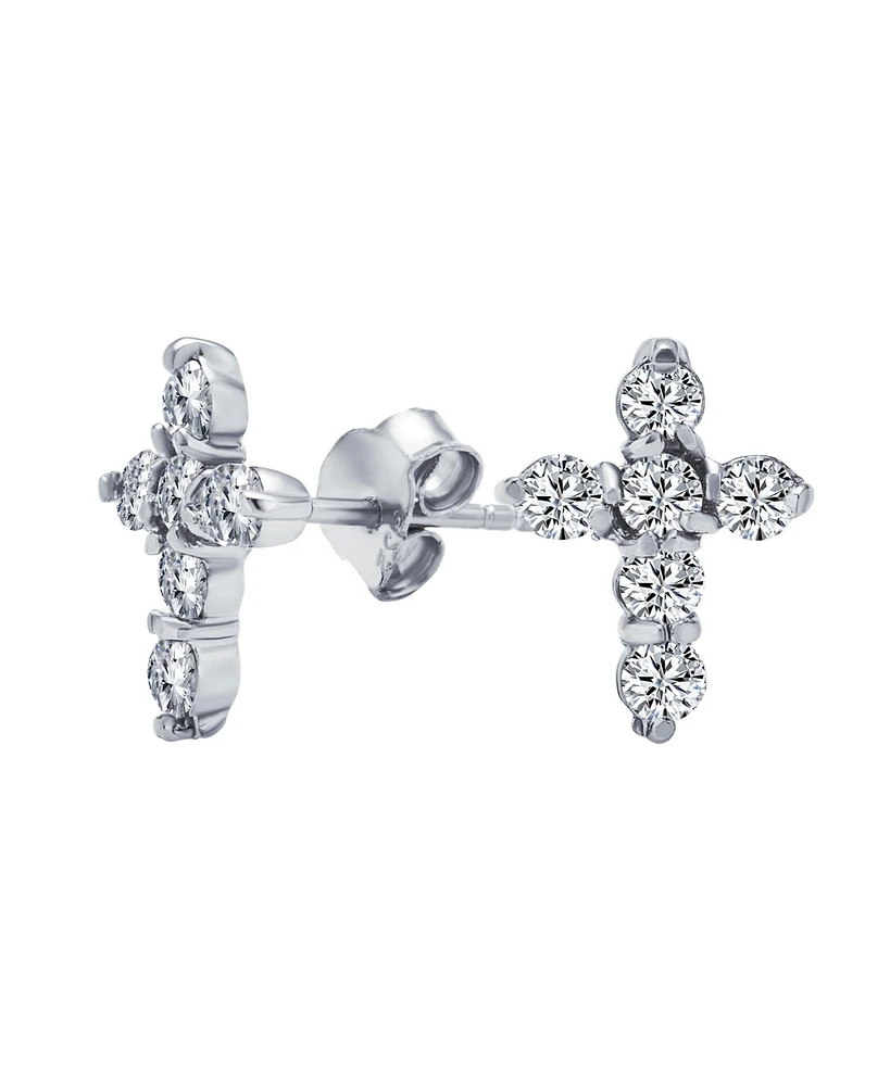 Bling Jewelry Minimalist Petite Religious Small Cz Cross Stud Earrings Cubic Zirconia Gold Plated .925 Sterling Silver