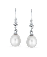 Bling Jewelry Simple White Pear Freshwater Pearl Teardrop Dangle Earrings Sterling Silver
