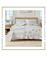 Linery & Co. Cotton Stitched Reversible Coastal 3 Piece Quilt and Sham Set