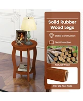 Set of 2 15 Inch 2-Tier Round End Table with Storage Shelf