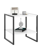 2-Tier Square End Table with Storage Shelf Reversible Design