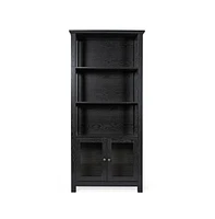 Omaha Modern Farmhouse Storage Cabinet Bookcase, Glass Doors And Open Shelves