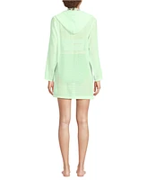 Lands' End Women's Rayon Rib Hooded Mini Cover-up Dress