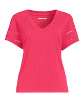 Lands' End Women's Slub Flutter Sleeve Vneck Tee