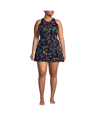 Lands' End Plus Tugless High Neck Swim Dress Swimsuit