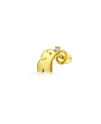 Bling Jewelry Tiny Cz Accent Elephant 14K Gold Cartilage Ear Stud Earring Screw Back