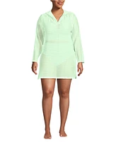 Lands' End Plus Rayon Rib Hooded Mini Cover-up Dress