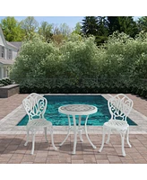 3-Piece Cast Aluminium Patio Bistro Set Outdoor Dining Table and Chairs Patio Bistro Table Patio Bistro Chairs, White