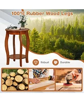 15 Inch 2-Tier Round End Table with Storage Shelf