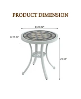 24 Inches Outdoor Bistro Table Cast Aluminium Patio Dining Table Outdoor Round Bistro Table, Bronze