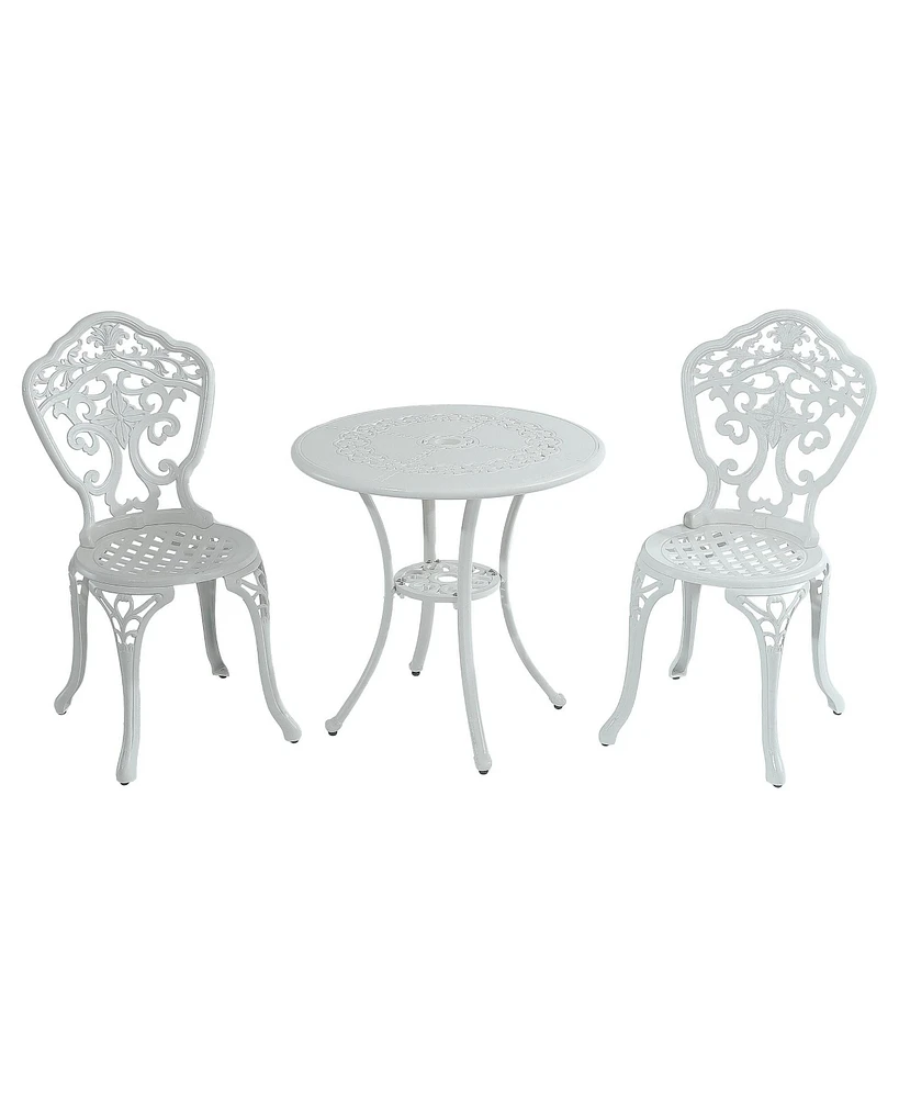 Bistro Table and Chairs Set of 3 Outdoor Bistro Set 3 Piece Cast Aluminum Patio Dining Set Round Patio Table with Umbrella Hole, Bronze